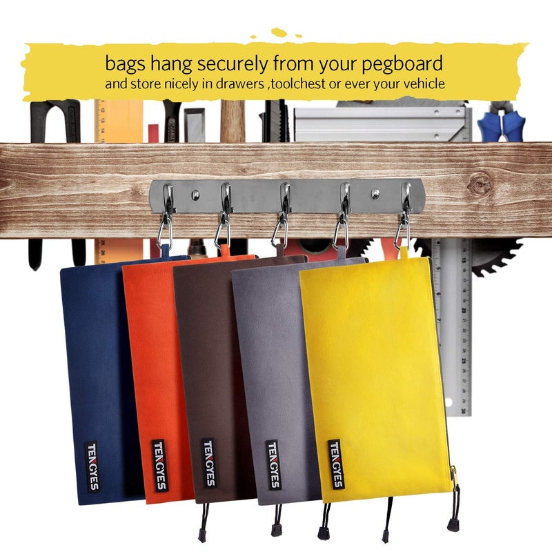 TENGYES Canvas Tool Pouch Zipper Bag - 5 Pack Utility Bags Heavy Duty Metal Zippers Pouches with Carabiner, Multi Storage Organizer Clip on Tote Bags - Image 3